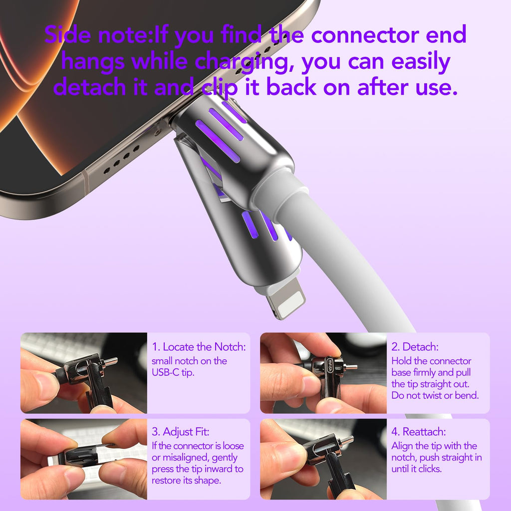 4-in-1 Charging Cable 240W | USB-C & USB-A to USB-C/Lightning | 6.6FT Silicone | iPhone 17–12, MacBook, Samsung
