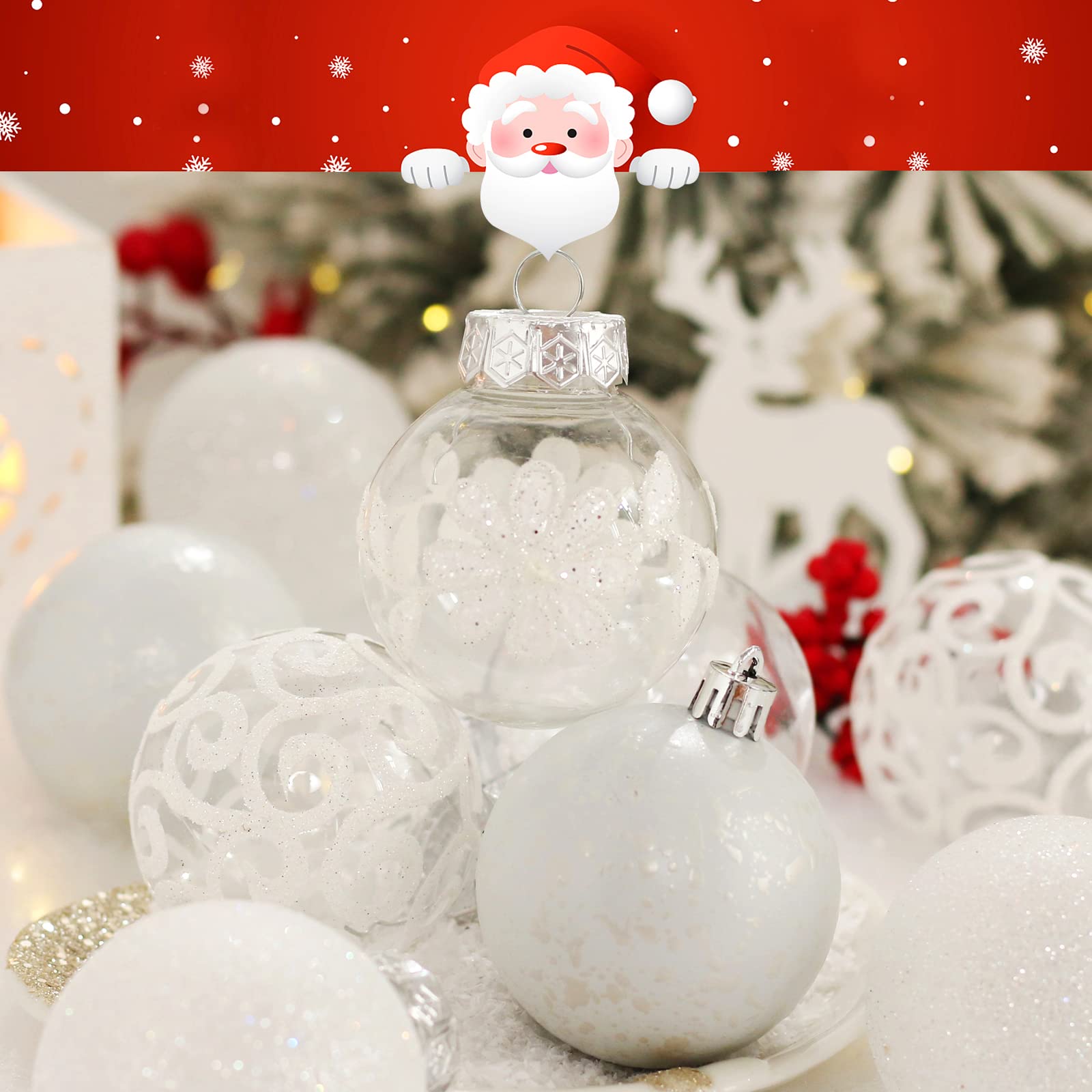 SUPREME XMAS Clear Christmas Ornaments 60mm 30ct Shatterproof White