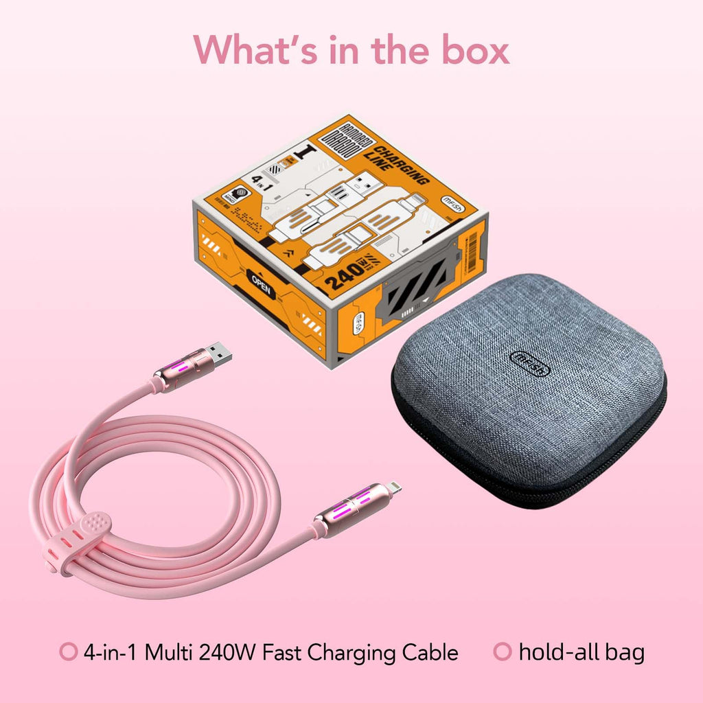 4-in-1 Charging Cable 240W | USB-C & USB-A to USB-C/Lightning | 6.6FT Silicone | iPhone 17–12, MacBook, Samsung