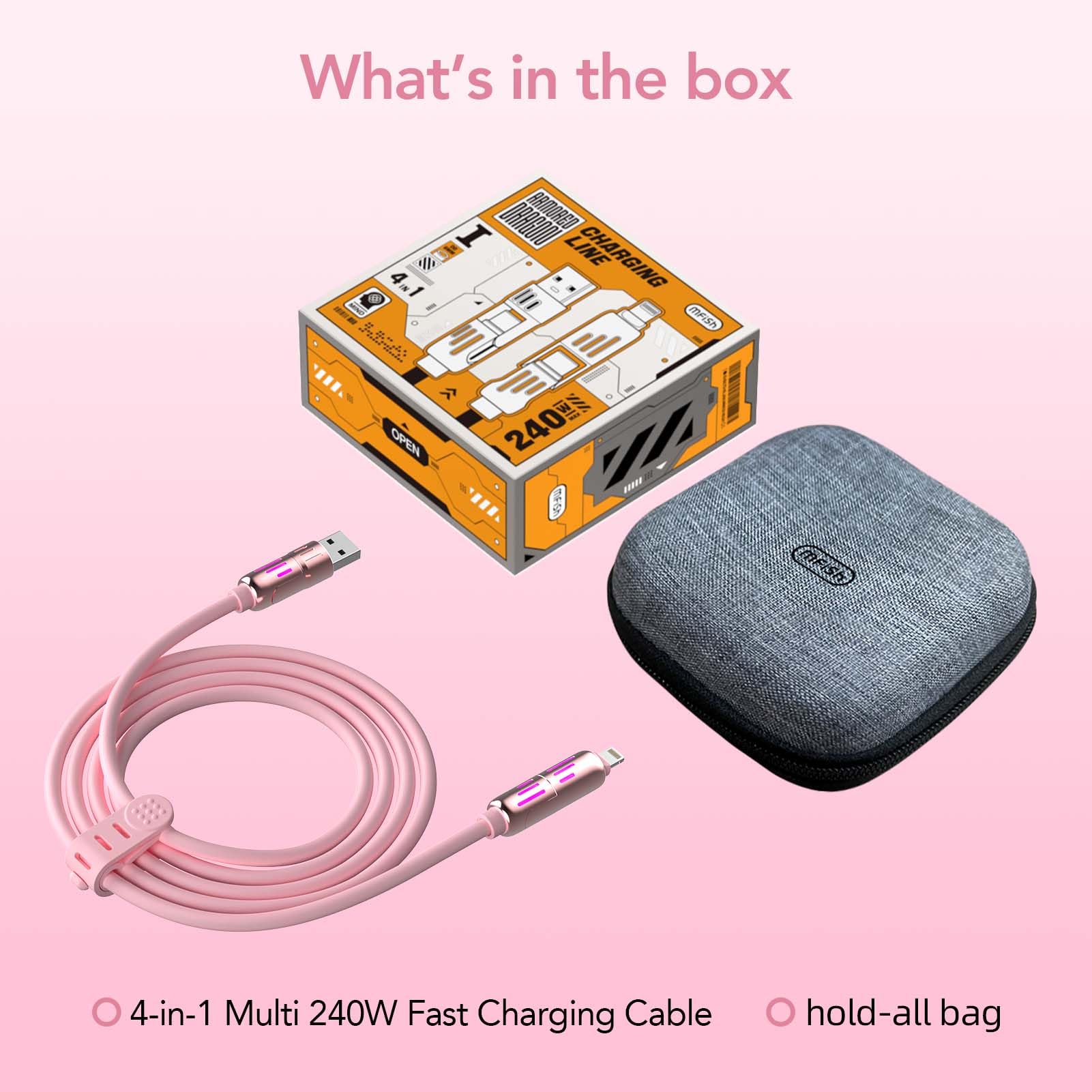 4-in-1 Charging Cable 240W | USB-C & USB-A to USB-C/Lightning | 6.6FT Silicone | iPhone 17–12, MacBook, Samsung
