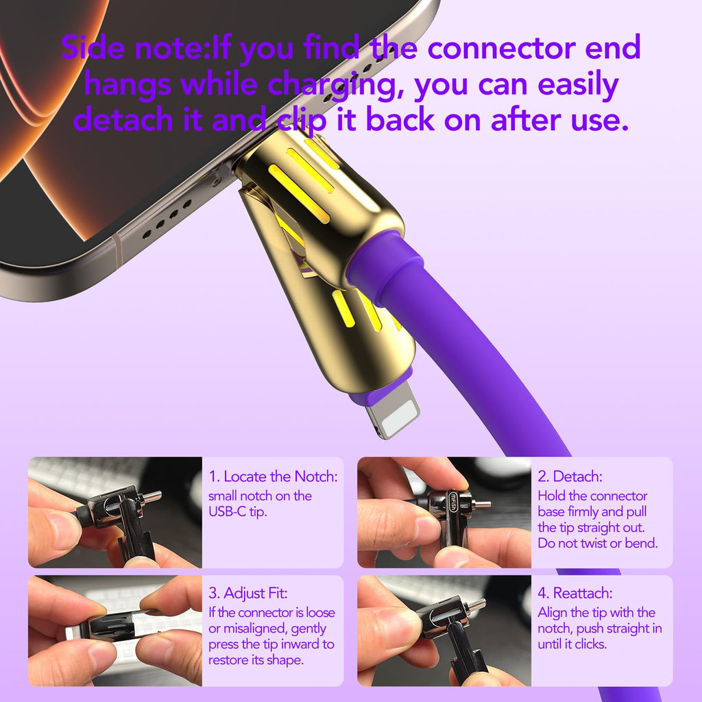 4-in-1 Charging Cable 240W | USB-C & USB-A to USB-C/Lightning | 6.6FT Silicone | iPhone 17–12, MacBook, Samsung