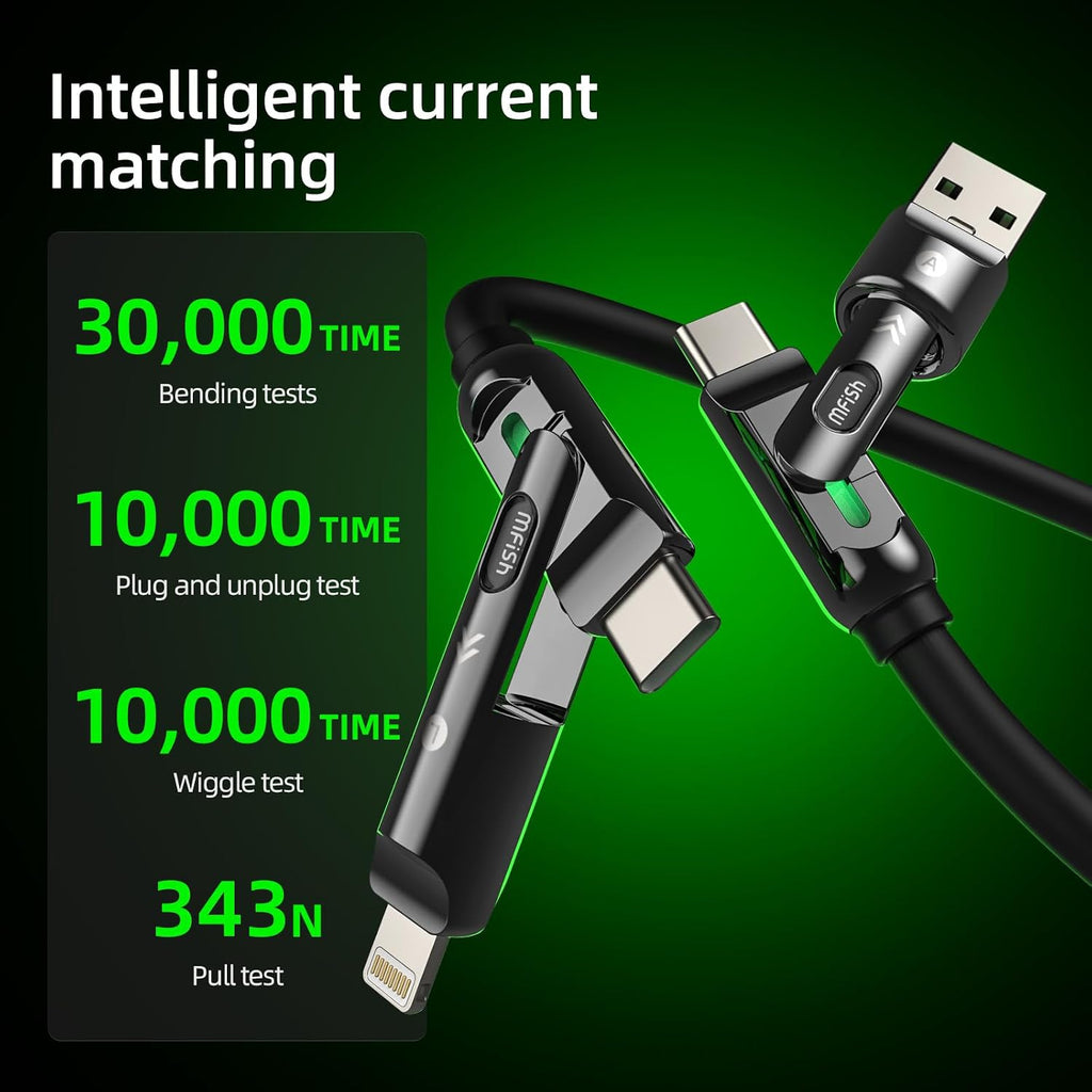 4-in-1 Charging Cable 240W | USB-C & USB-A to USB-C/Lightning | 6.6FT Silicone | iPhone 17–12, MacBook, Samsung
