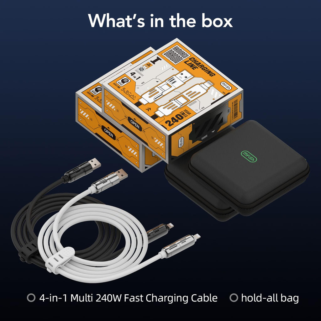 4-in-1 Charging Cable 240W | USB-C & USB-A to USB-C/Lightning | 6.6FT Silicone | iPhone 17–12, MacBook, Samsung