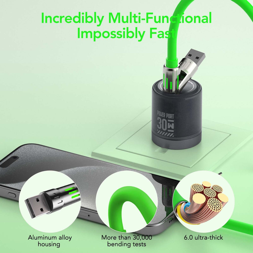 4-in-1 Charging Cable 240W | USB-C & USB-A to USB-C/Lightning | 6.6FT Silicone | iPhone 17–12, MacBook, Samsung