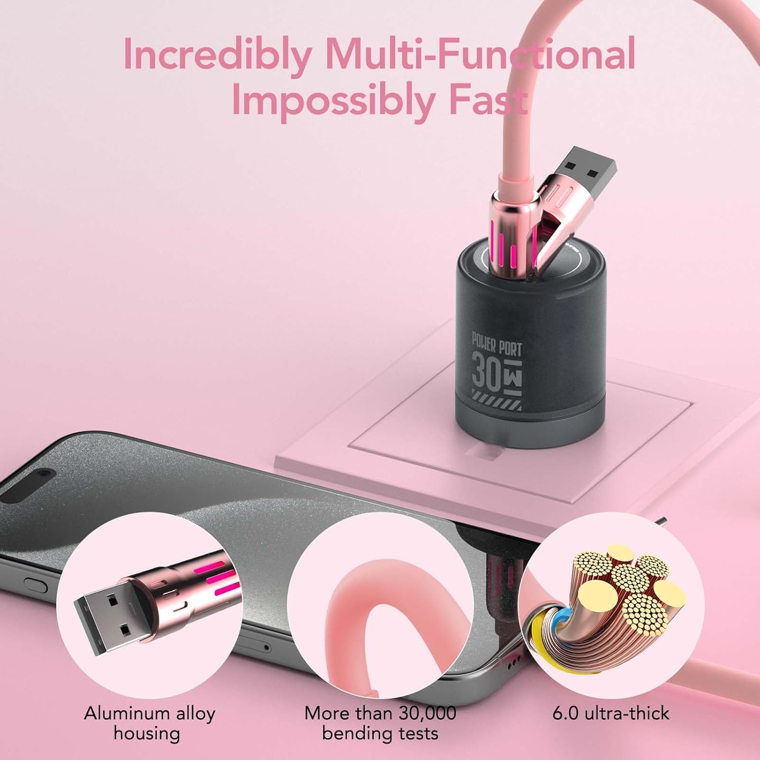 4-in-1 Charging Cable 240W | USB-C & USB-A to USB-C/Lightning | 6.6FT Silicone | iPhone 17–12, MacBook, Samsung