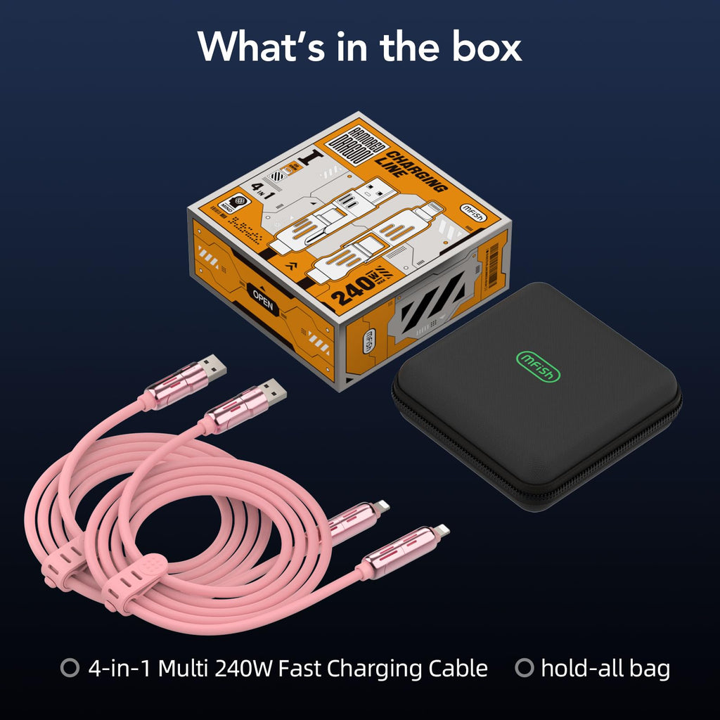 4-in-1 Charging Cable 240W | USB-C & USB-A to USB-C/Lightning | 6.6FT Silicone | iPhone 17–12, MacBook, Samsung