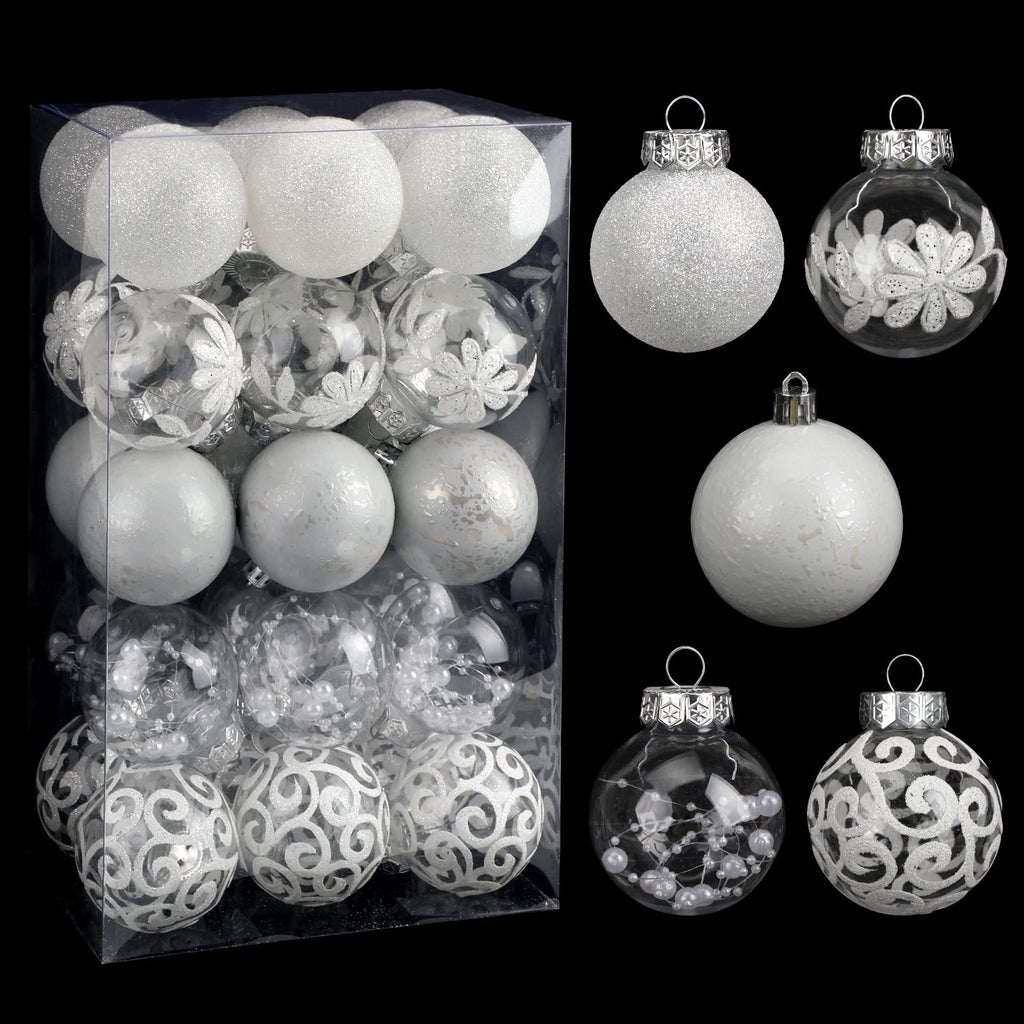 SUPREME XMAS Clear Christmas Ornaments 60mm 30ct Shatterproof White