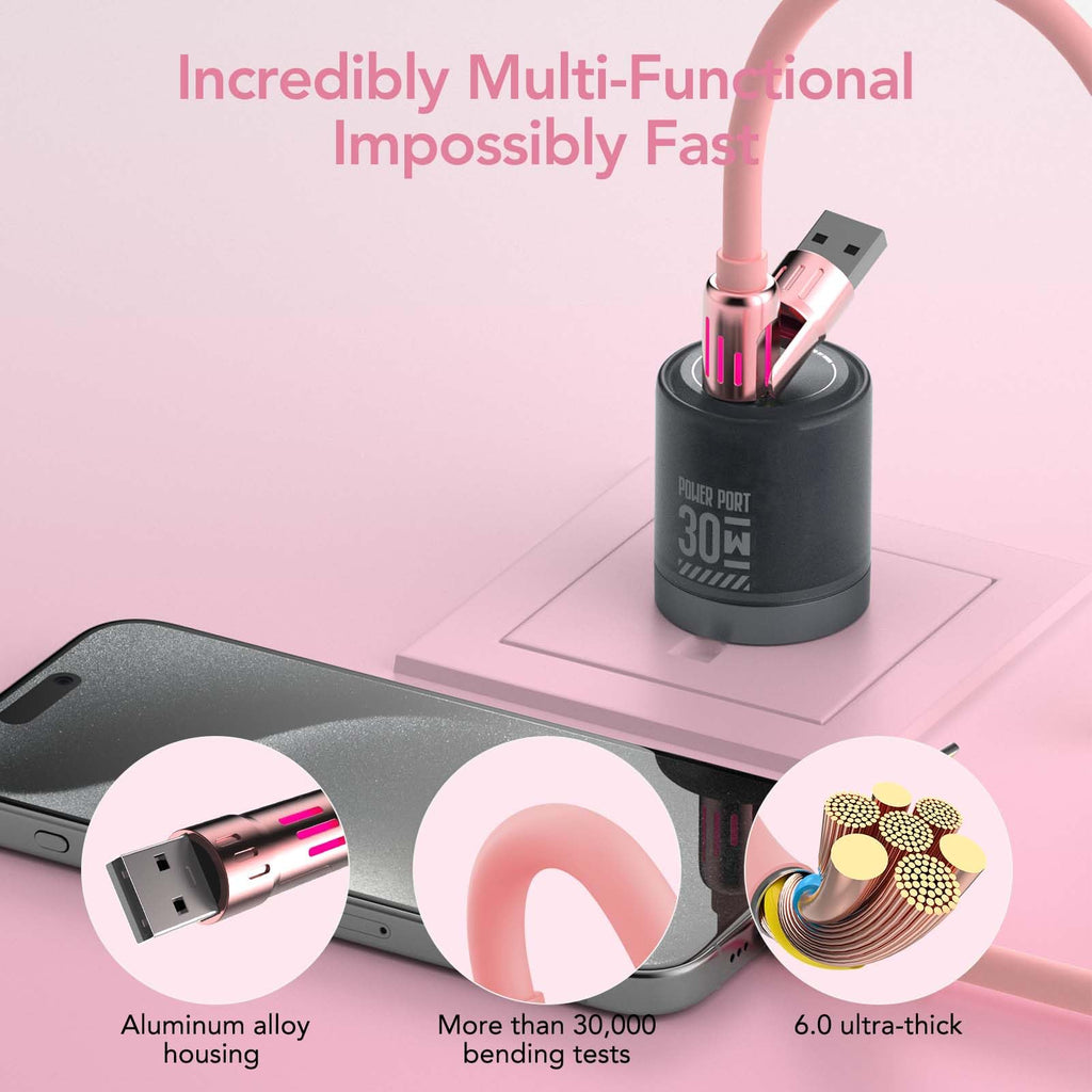 4-in-1 Charging Cable 240W | USB-C & USB-A to USB-C/Lightning | 6.6FT Silicone | iPhone 17–12, MacBook, Samsung