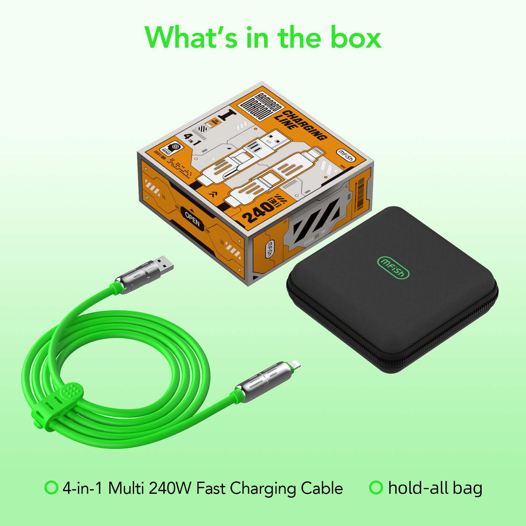 4-in-1 Charging Cable 240W | USB-C & USB-A to USB-C/Lightning | 6.6FT Silicone | iPhone 17–12, MacBook, Samsung