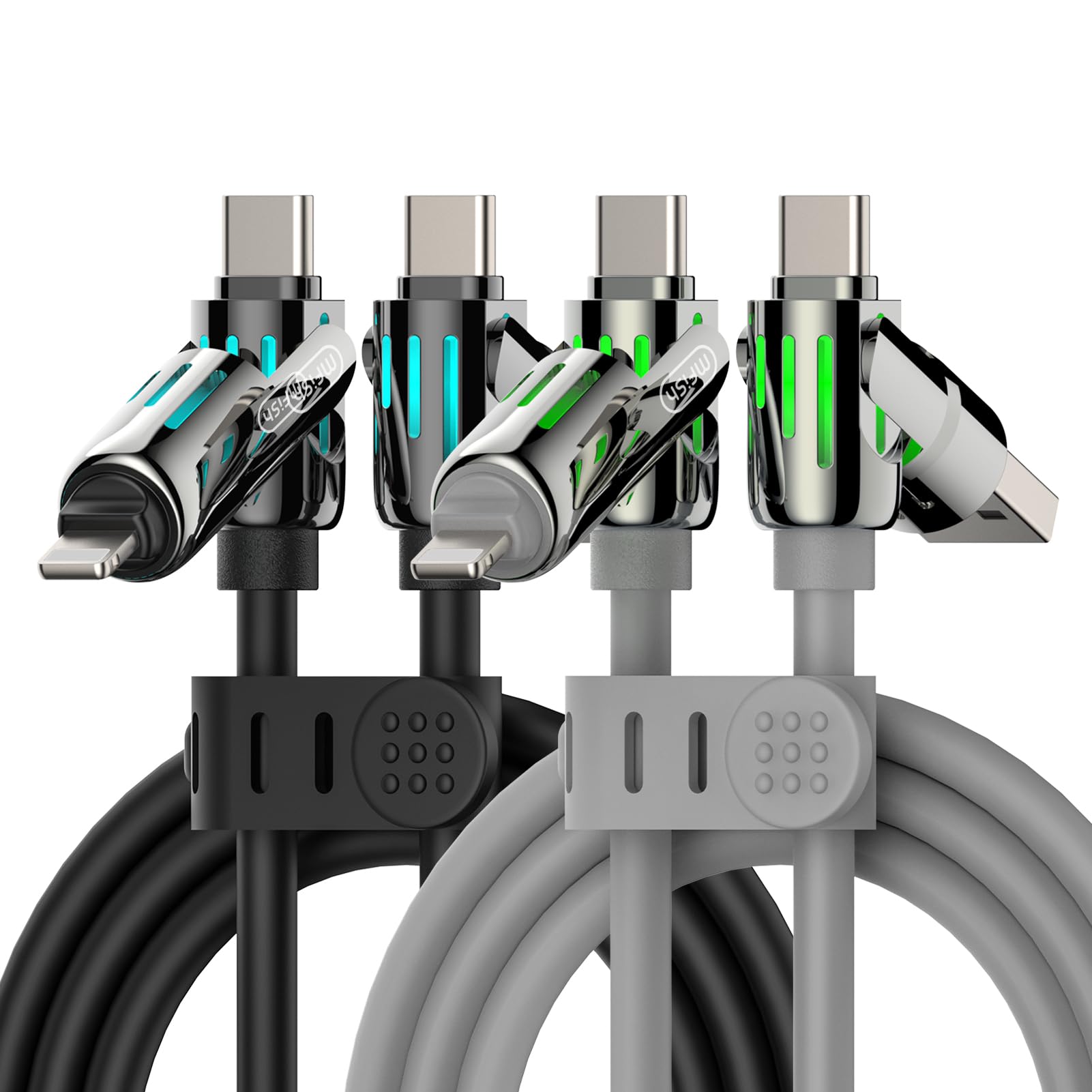 4-in-1 Charging Cable 240W | USB-C & USB-A to USB-C/Lightning | 6.6FT Silicone | iPhone 17–12, MacBook, Samsung