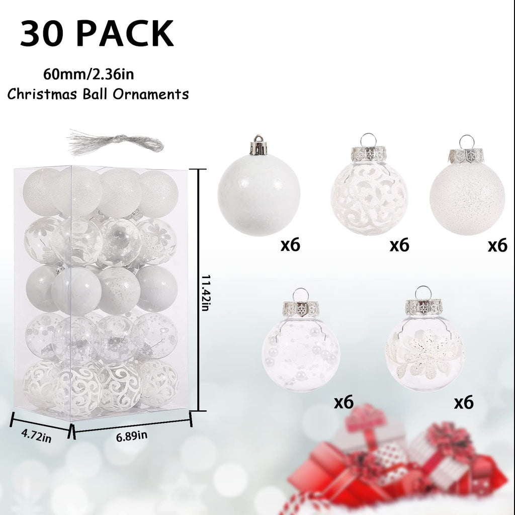 SUPREME XMAS Clear Christmas Ornaments 60mm 30ct Shatterproof White