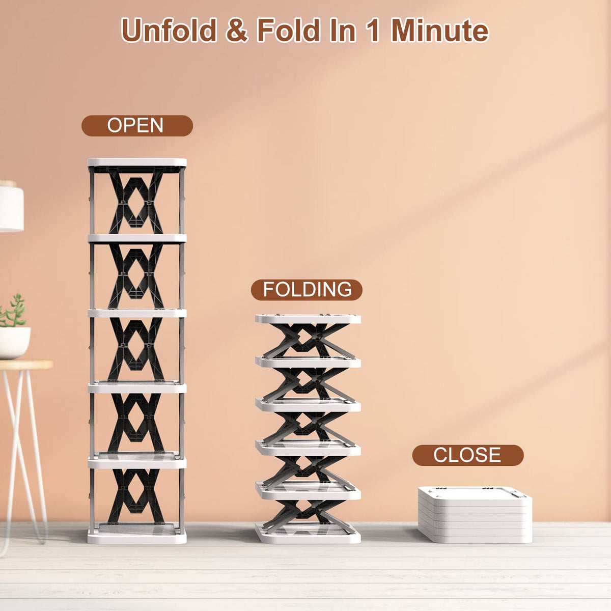 Home Organization 6 Tier Foldable Shoe Rack Organizer | Space Saving Vertical Shoe Storage for Small Spaces – 2 Colors