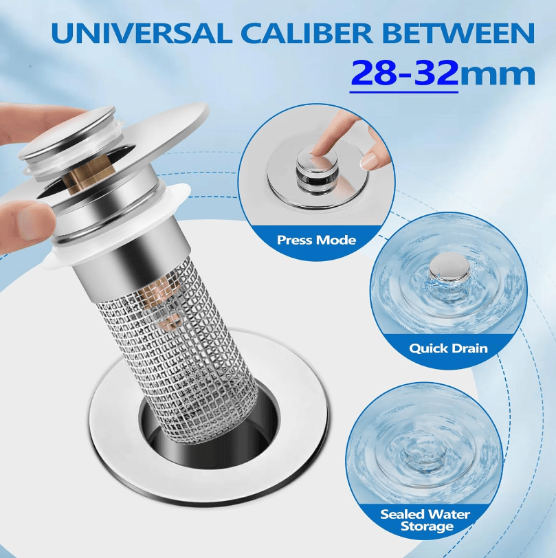 Bath Bathroom Sink Drain Strainer & Hair Catcher – Stainless Steel Pop-Up Stopper (1.1–1.29 In.)