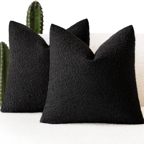 Home Decor Black Boucle Throw Pillow Cover 18x18 | Textured Accent Cushion Case for Modern Home Decor