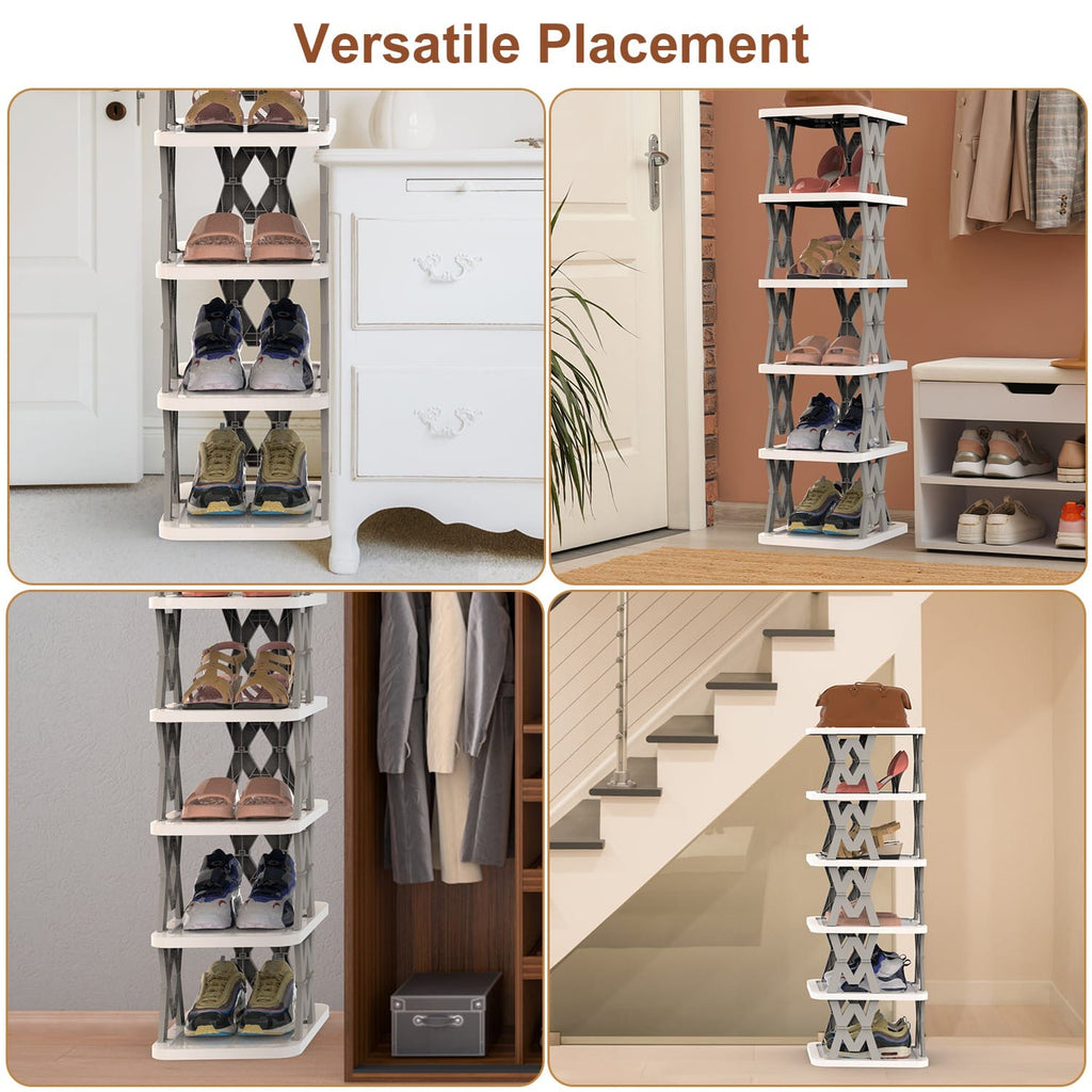 Home Organization 6 Tier Foldable Shoe Rack Organizer | Space Saving Vertical Shoe Storage for Small Spaces – 2 Colors