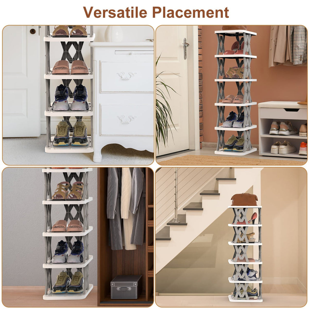 Home Organization 6 Tier Foldable Shoe Rack Organizer | Space Saving Vertical Shoe Storage for Small Spaces – 2 Colors