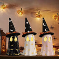 Halloween Decor Ceramic Ghost Trio | Set of 3 Spooky Witch Hat Ghost Figurines for Halloween Decor
