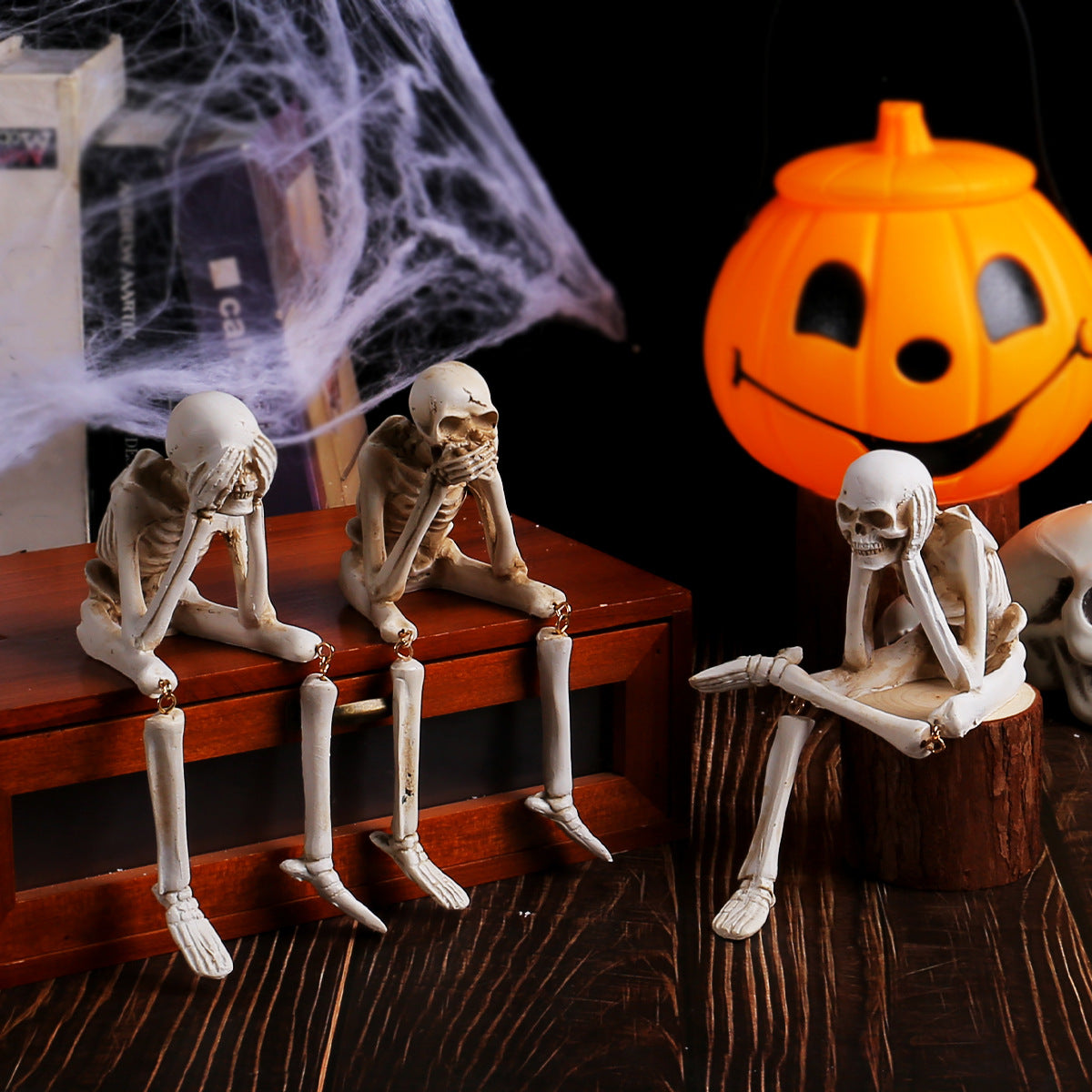 Halloween Skeleton Resin Ornaments, Ghost Festival Atmosphere, No Listening, No Watching, No Speaking Skeleton Skeleton Craft Decorations