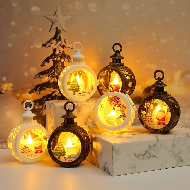 Christmas Decor Vintage LED Christmas Lantern Tabletop Decoration