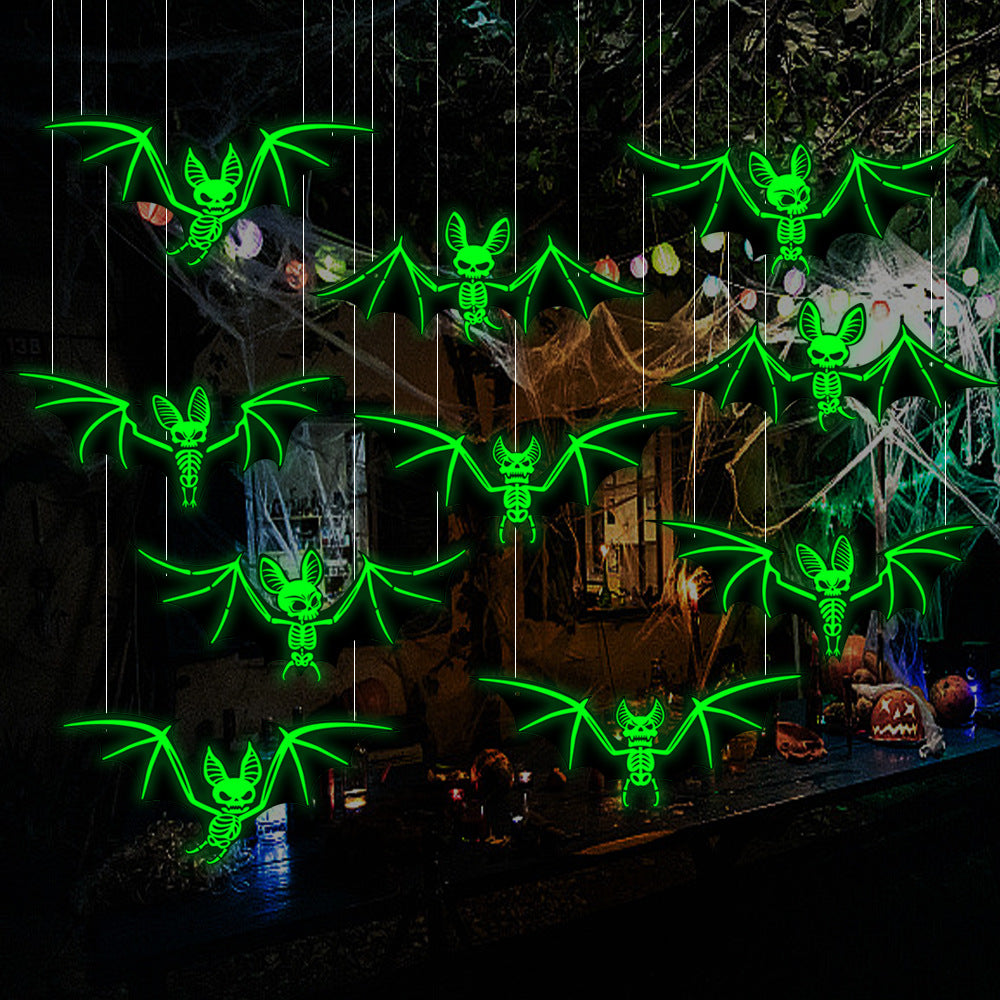 10pcs Halloween Decorations 3D Hanging Bat Fluorescent Glow-in-the-Dark Wall Stickers for Haunted House Party Decoration