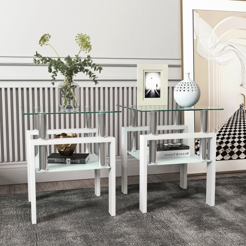 Set of 2 Modern Tempered Glass End Tables