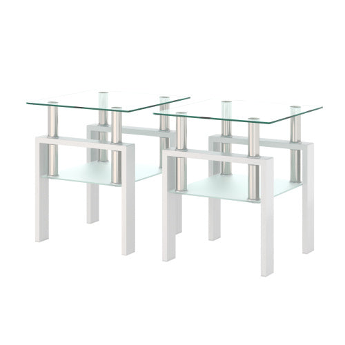Set of 2 Modern Tempered Glass End Tables