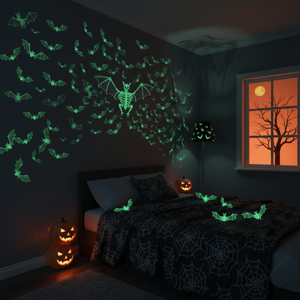Halloween Decor Glow-in-the-Dark 3D Bat Wall Stickers – Halloween Party Decor (10-Pack)