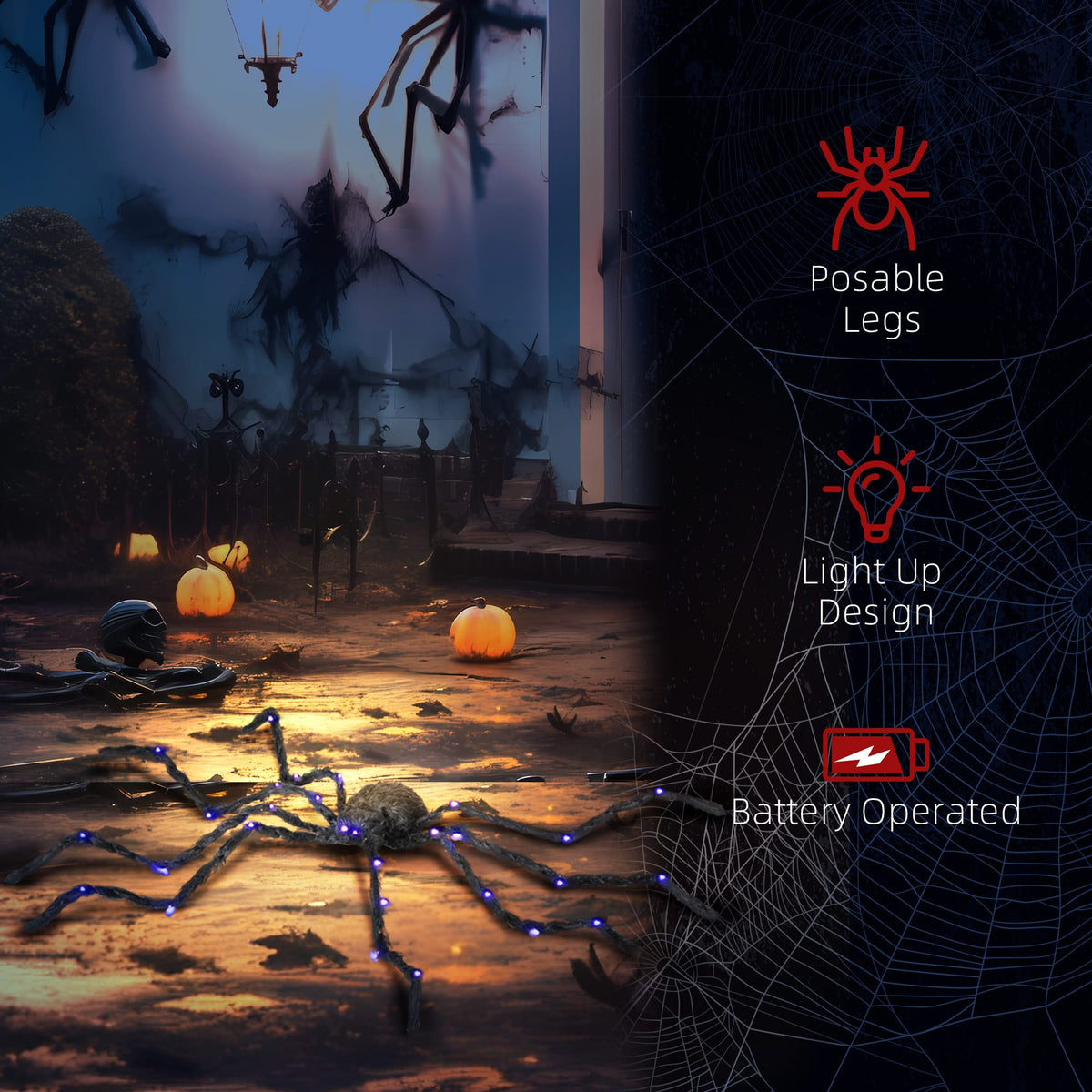 Halloween Decor Light-Up Halloween Spider with Bendable Legs