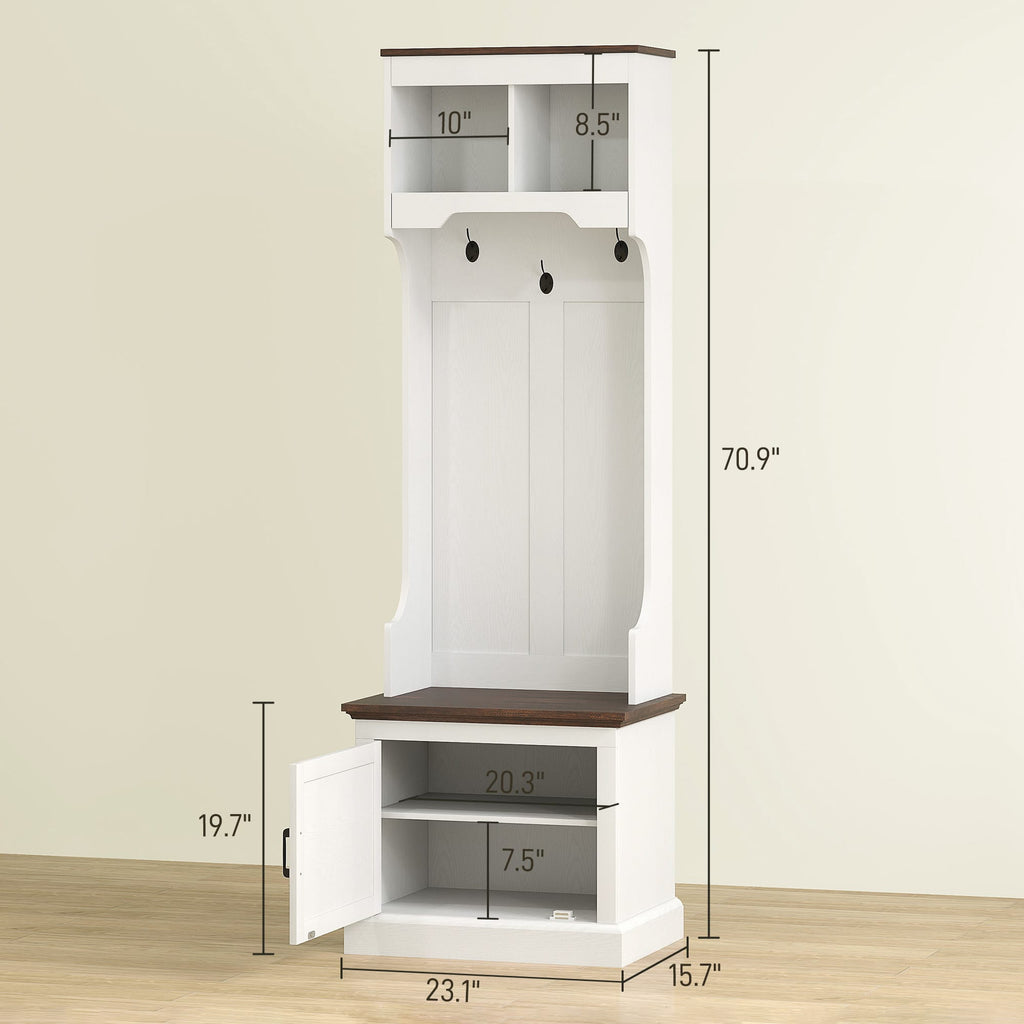 Home Organization 3-in-1 Hall Tree with Shoe Storage | Coat Rack, Bench & Entryway Organizer – White Wood Grain