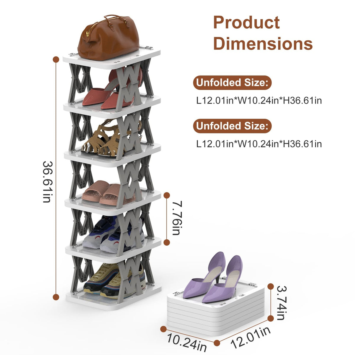 Home Organization 6 Tier Foldable Shoe Rack Organizer | Space Saving Vertical Shoe Storage for Small Spaces – 2 Colors
