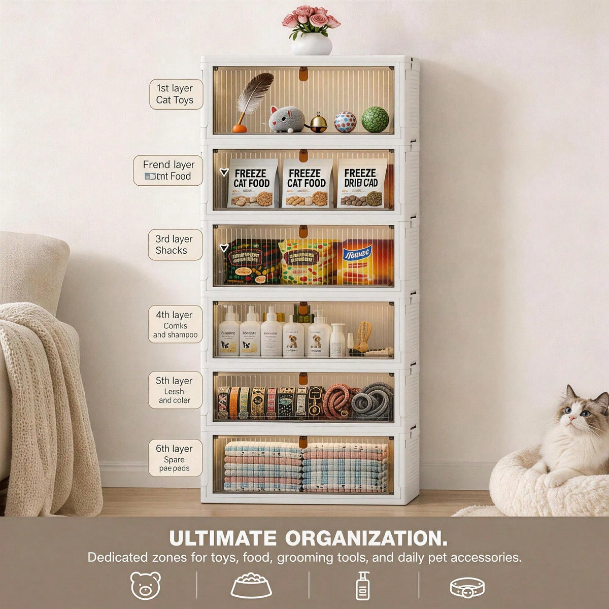 Home Organization Foldable Pet Supply Storage Organizer with Wheels