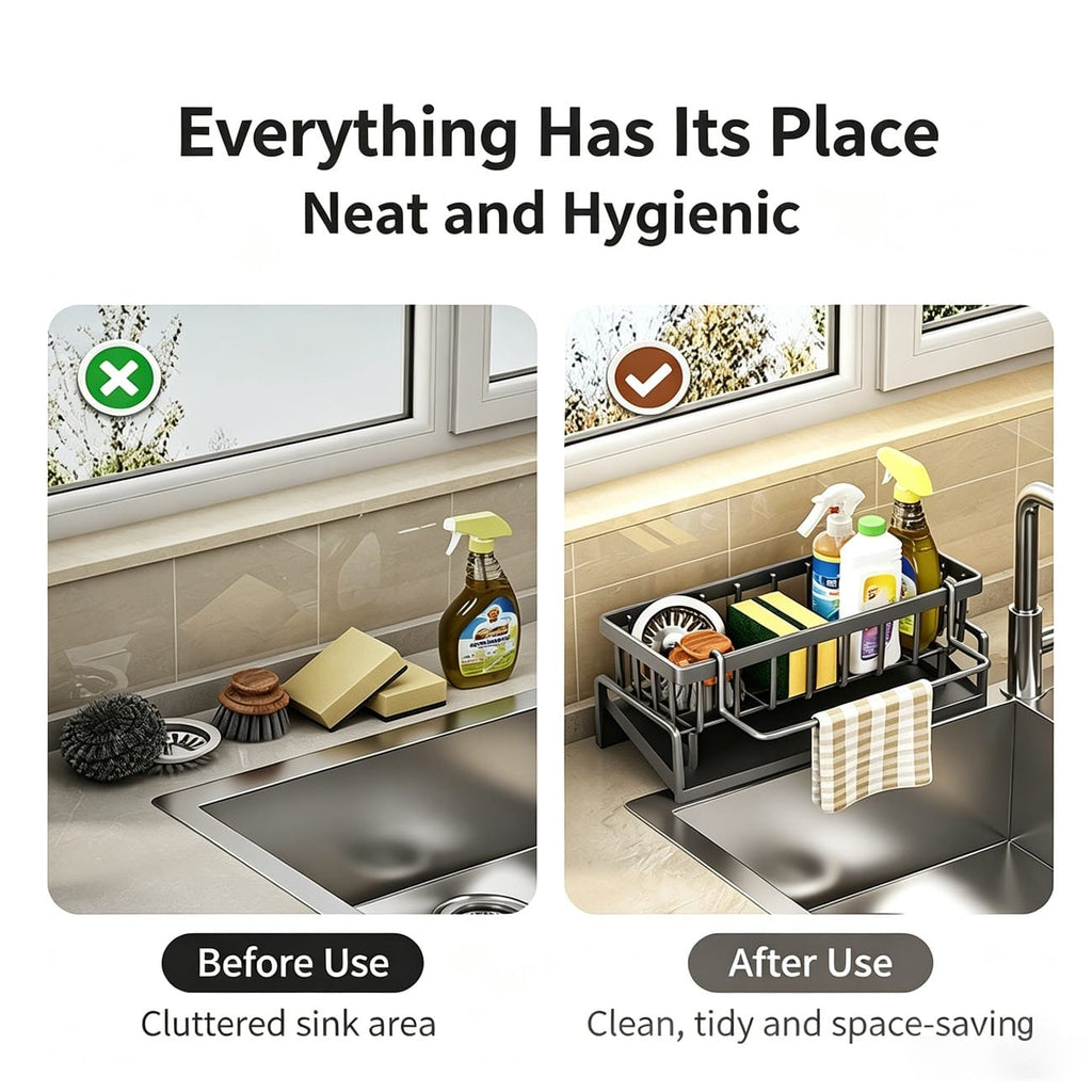 Home Organization Kitchen Sink Caddy Organizer with Drainage Spout