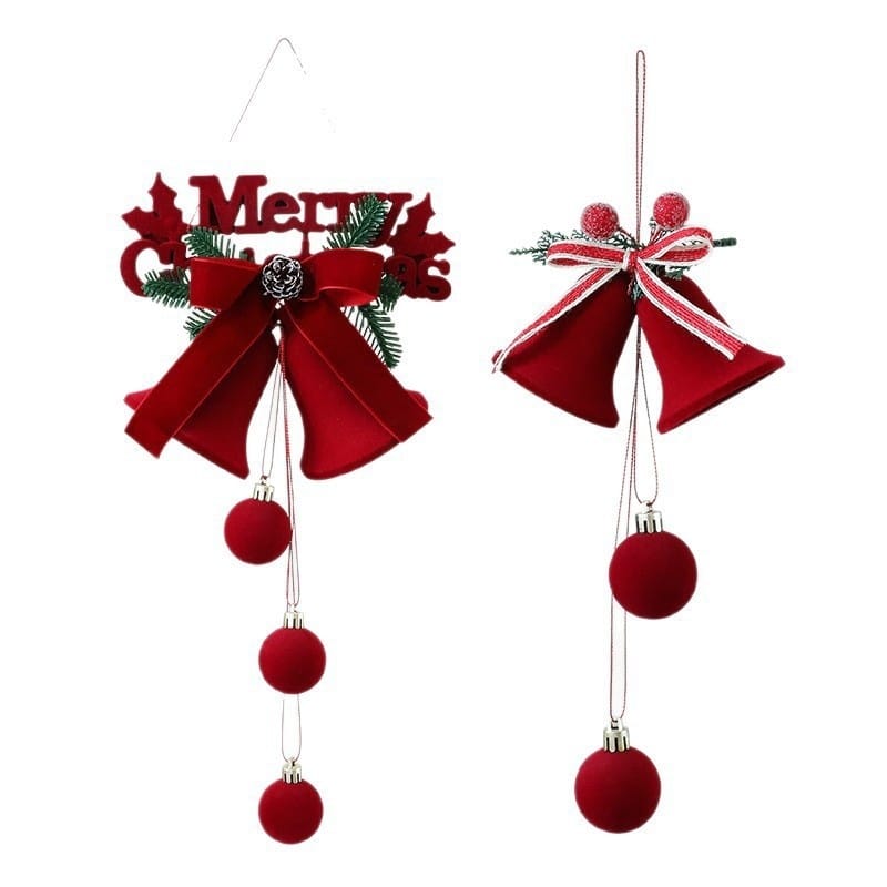 Christmas Decor Velvet Red Christmas Bell & Bow Hanging Decorations