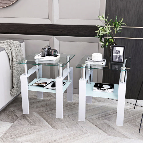 Set of 2 Modern Tempered Glass End Tables