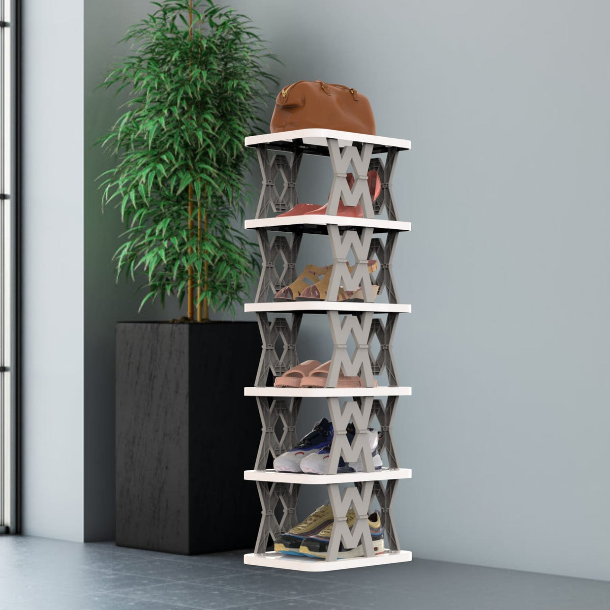 Home Organization 6 Tier Foldable Shoe Rack Organizer | Space Saving Vertical Shoe Storage for Small Spaces – 2 Colors