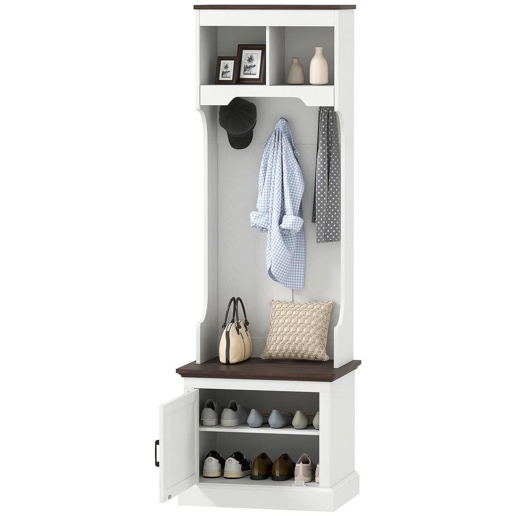 Home Organization 3-in-1 Hall Tree with Shoe Storage | Coat Rack, Bench & Entryway Organizer – White Wood Grain