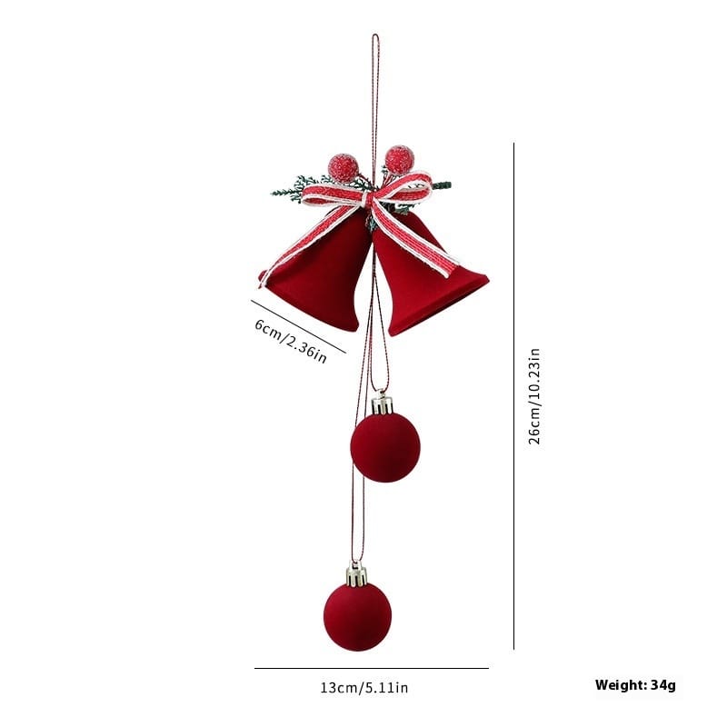 Christmas Decor Velvet Red Christmas Bell & Bow Hanging Decorations