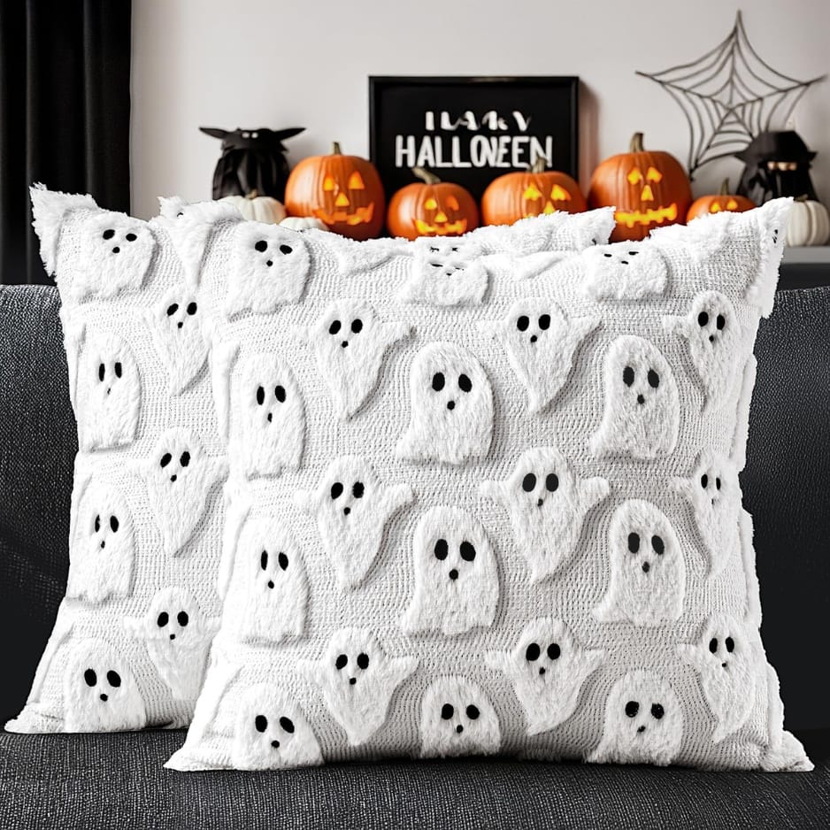 Halloween Decor Tufted Ghost Halloween Pillow Covers | Set of 2 Spooky Aesthetic Throw Cushion Covers 18x18