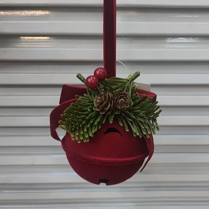 Christmas Decor Velvet Red Christmas Bell & Bow Hanging Decorations