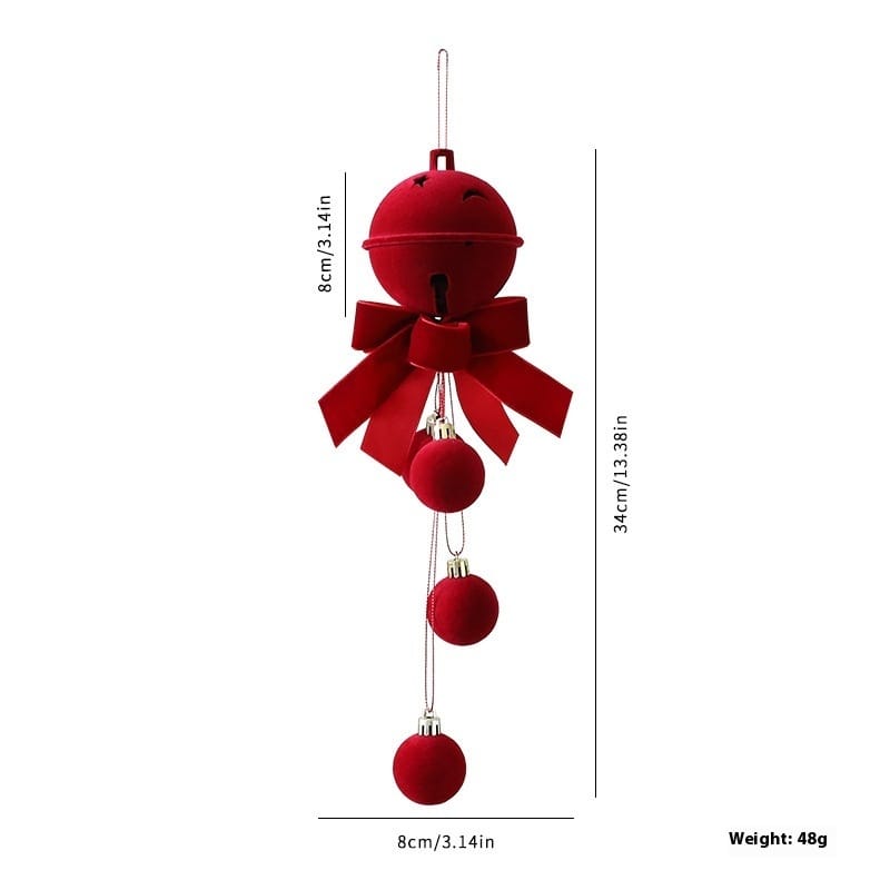 Christmas Decor Velvet Red Christmas Bell & Bow Hanging Decorations