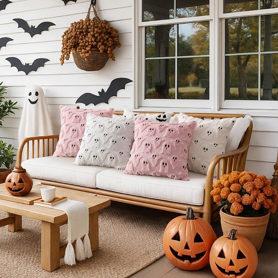 Halloween Decor Tufted Ghost Halloween Pillow Covers | Set of 2 Spooky Aesthetic Throw Cushion Covers 18x18
