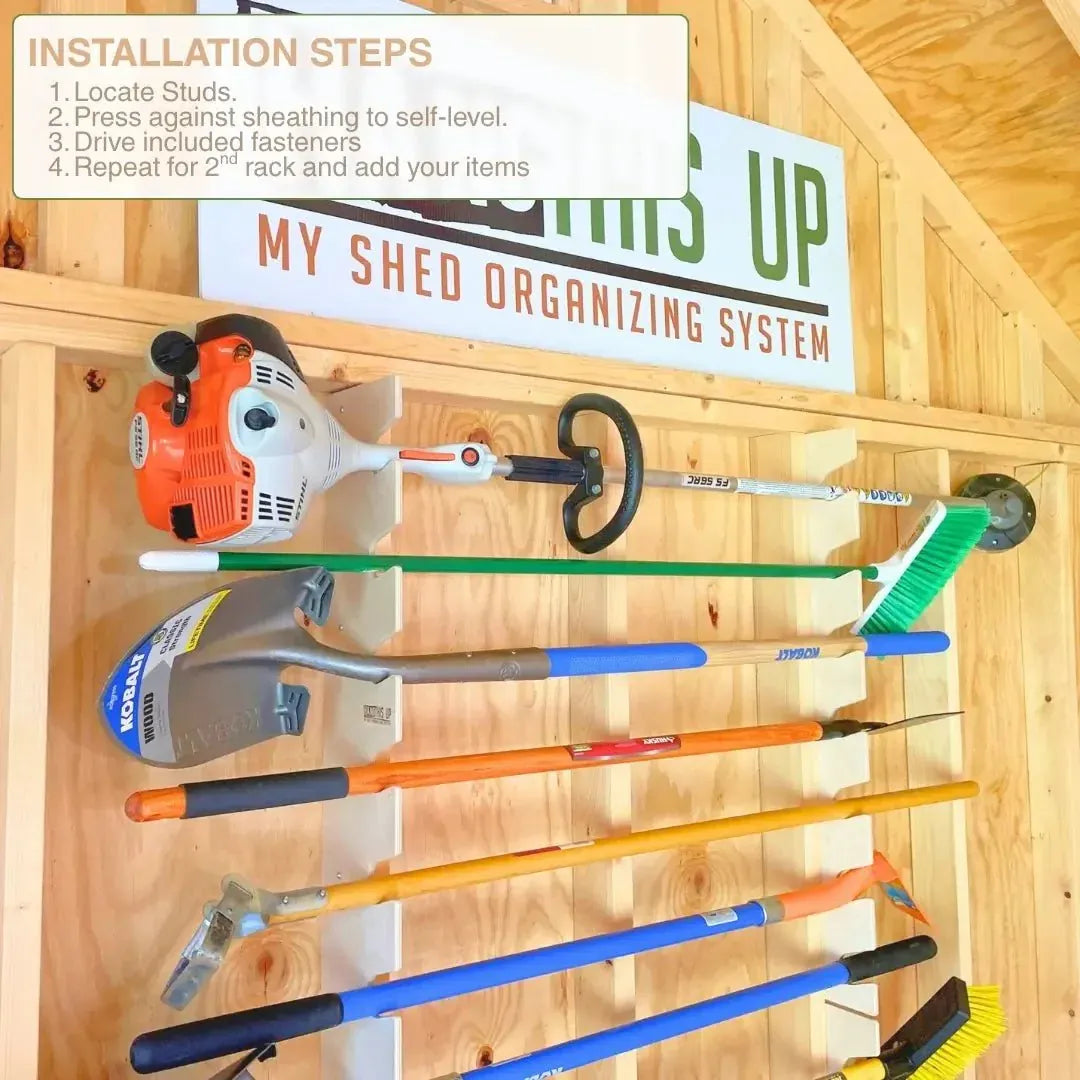 Shed Organization Garden Tool Organizer Rack - Stud Mounted