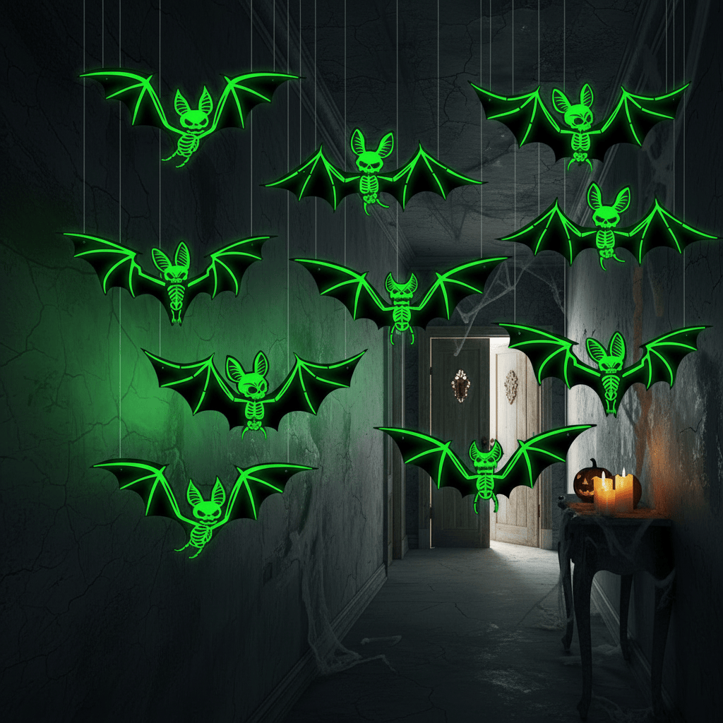 Halloween Decor Glow-in-the-Dark 3D Bat Wall Stickers – Halloween Party Decor (10-Pack)